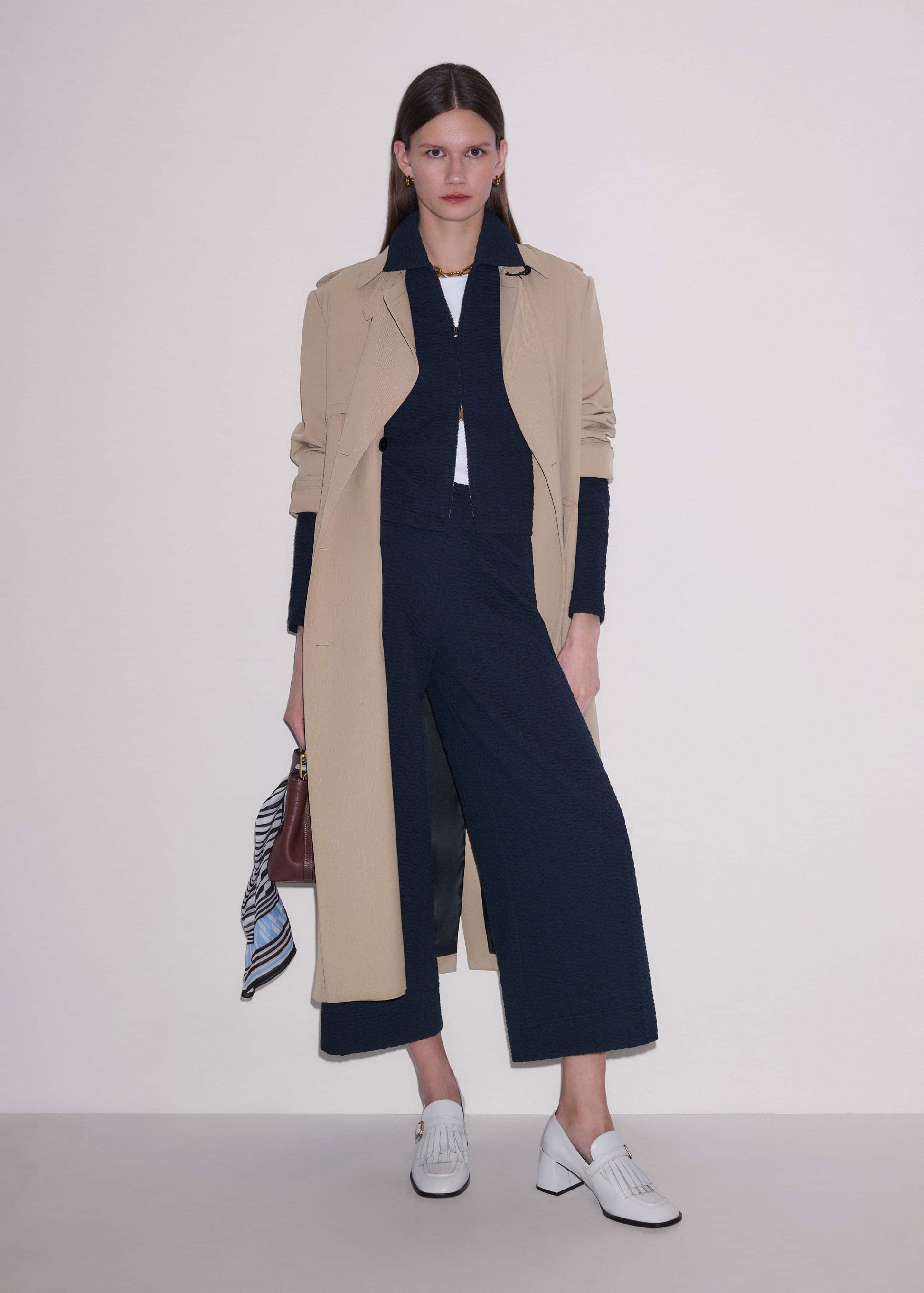 Navy Curling Crosses Jacquard Textured Zip Top