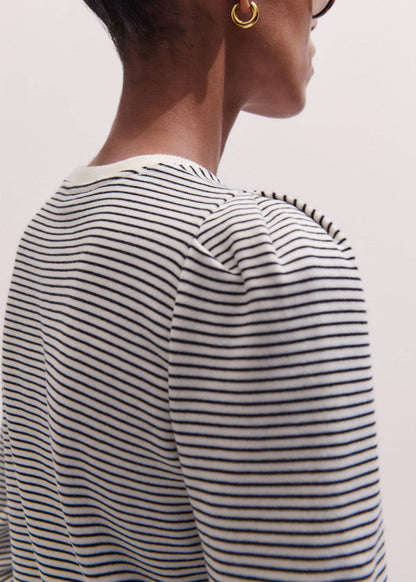 Navy Stripe Pouf Sleeve Sweatshirt
