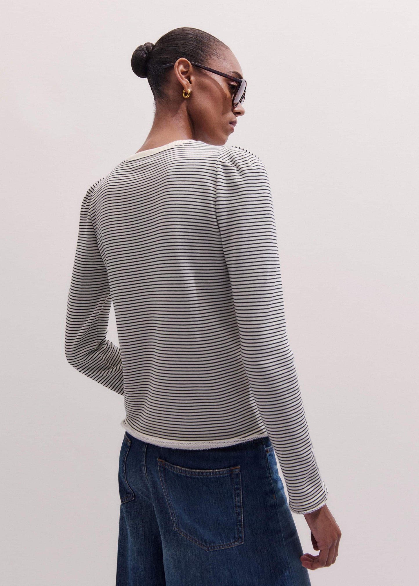 Navy Stripe Pouf Sleeve Sweatshirt