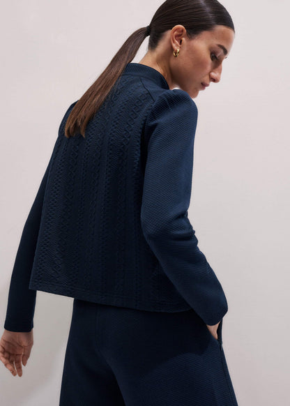 Navy Cable Jacquard Half-Zip Top