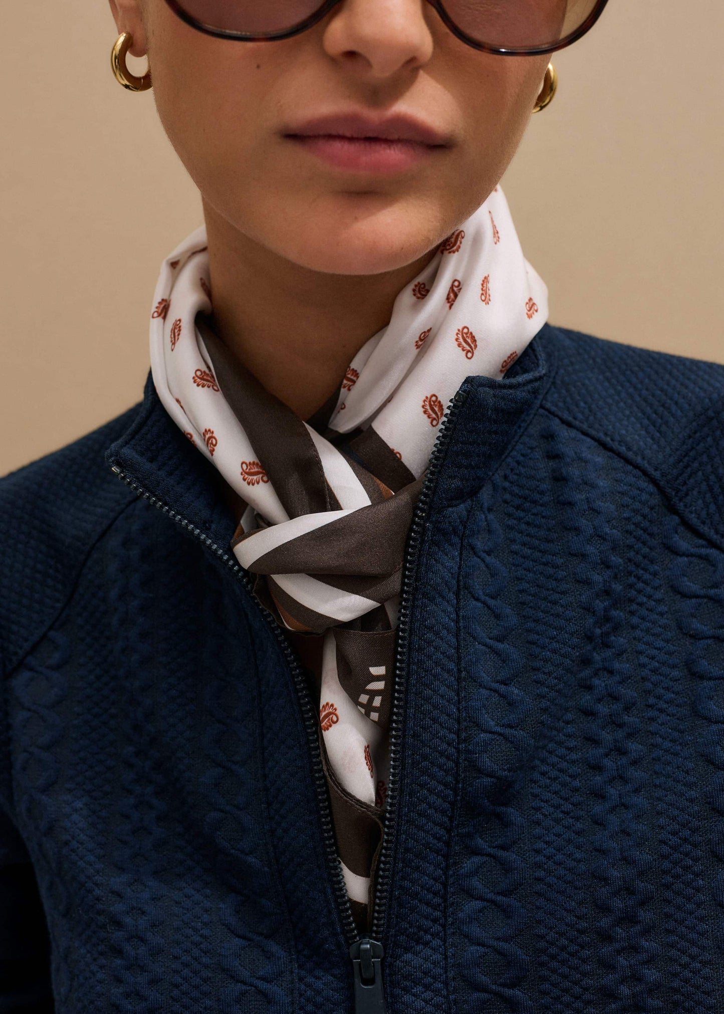 Navy Cable Jacquard Half-Zip Top