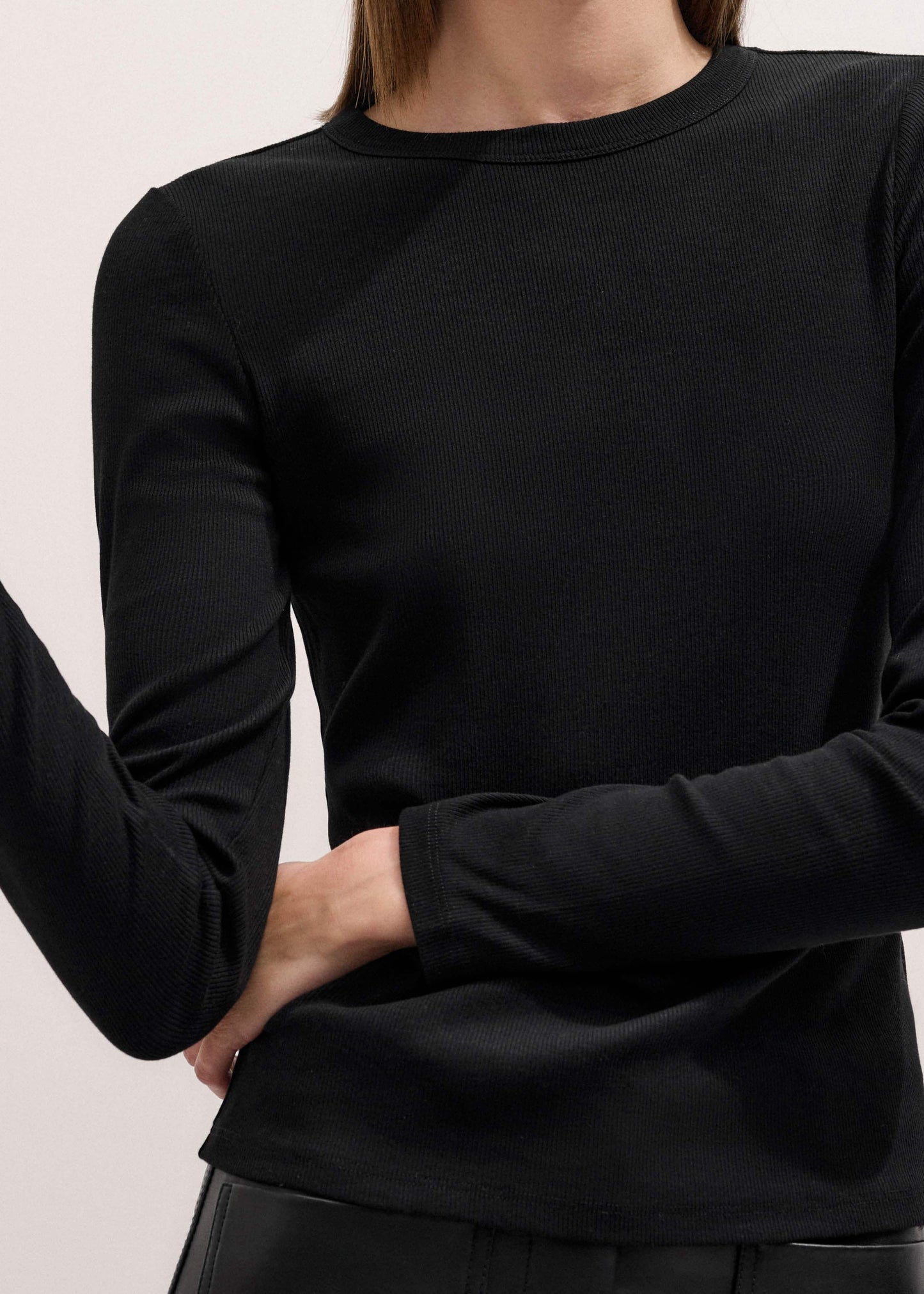 Black Cotton Rib Perfect Basic Top