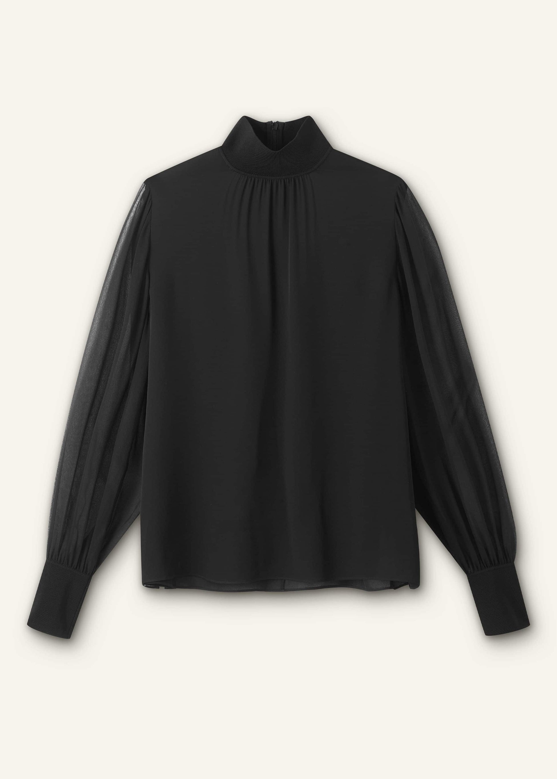 Black Silk Chic Rib Straight Blouse