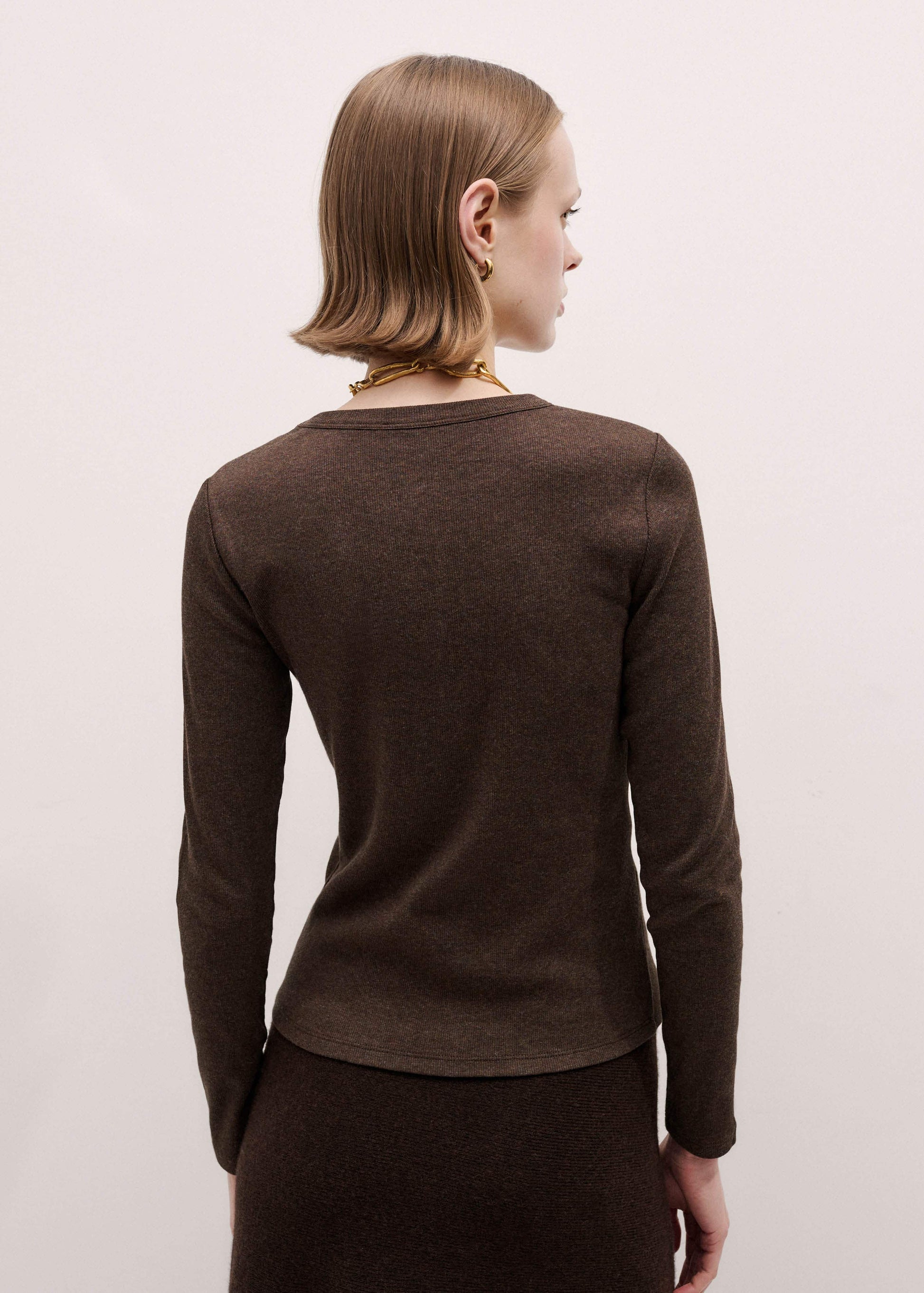Brown Cotton Rib Perfect Basic Top
