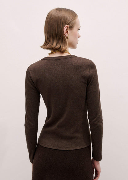 Brown Cotton Rib Perfect Basic Top