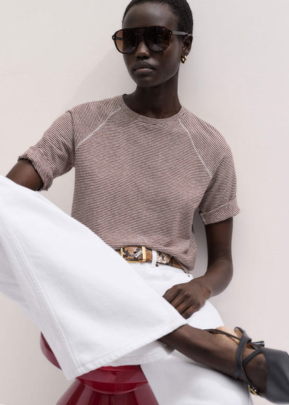 Cinnamon Soft Washed Stripe Raglan Tee
