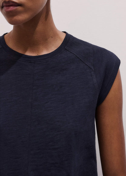 Navy Cap Sleeve Crew Neck Swing Tee