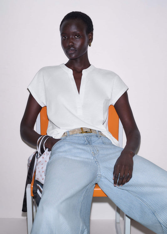White Open Placket Swing Top
