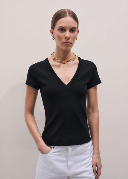Black Ultimate Fitted Rib V-Neck Tee