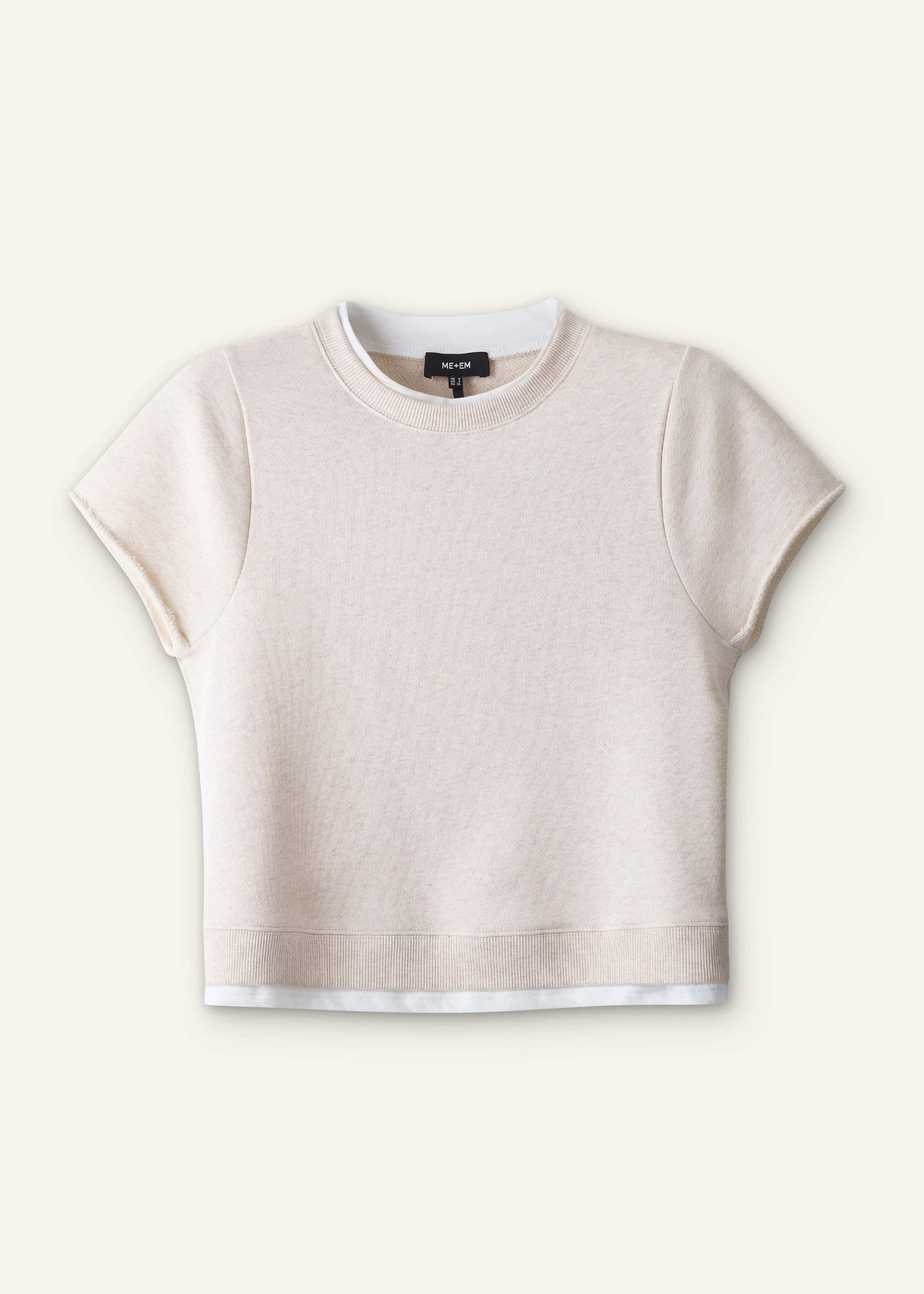 Oatmeal Double Layer Short Sleeve Sweatshirt