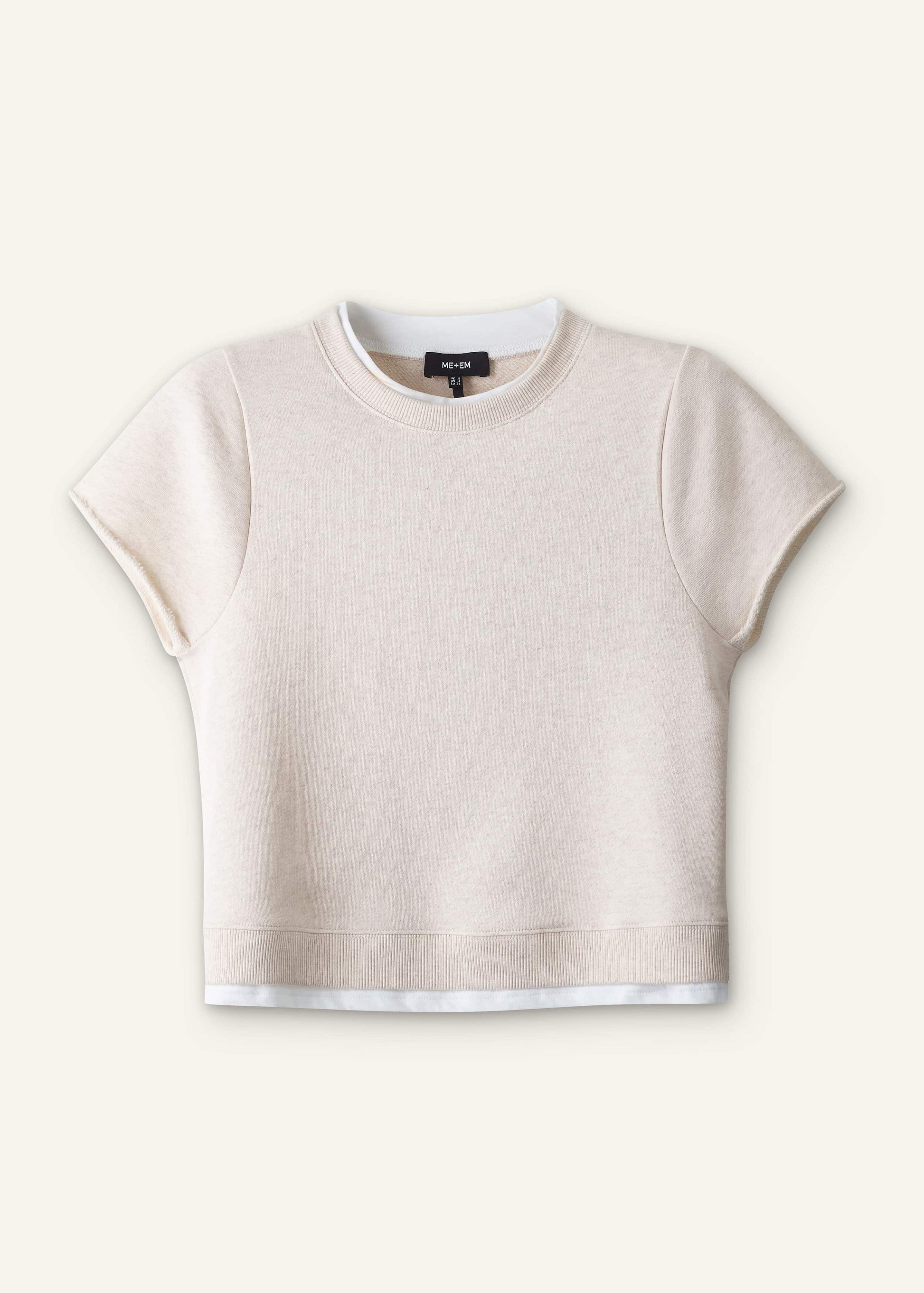 Oatmeal Double Layer Short Sleeve Sweatshirt