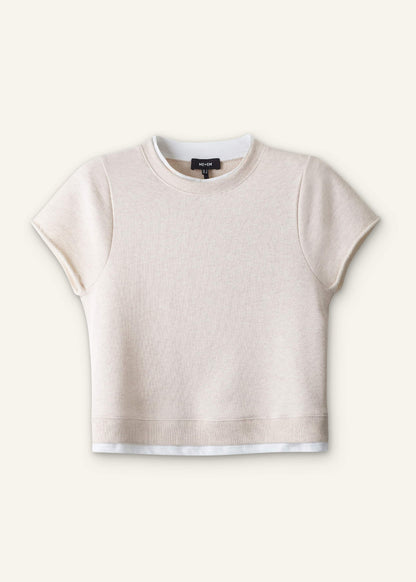 Oatmeal Double Layer Short Sleeve Sweatshirt
