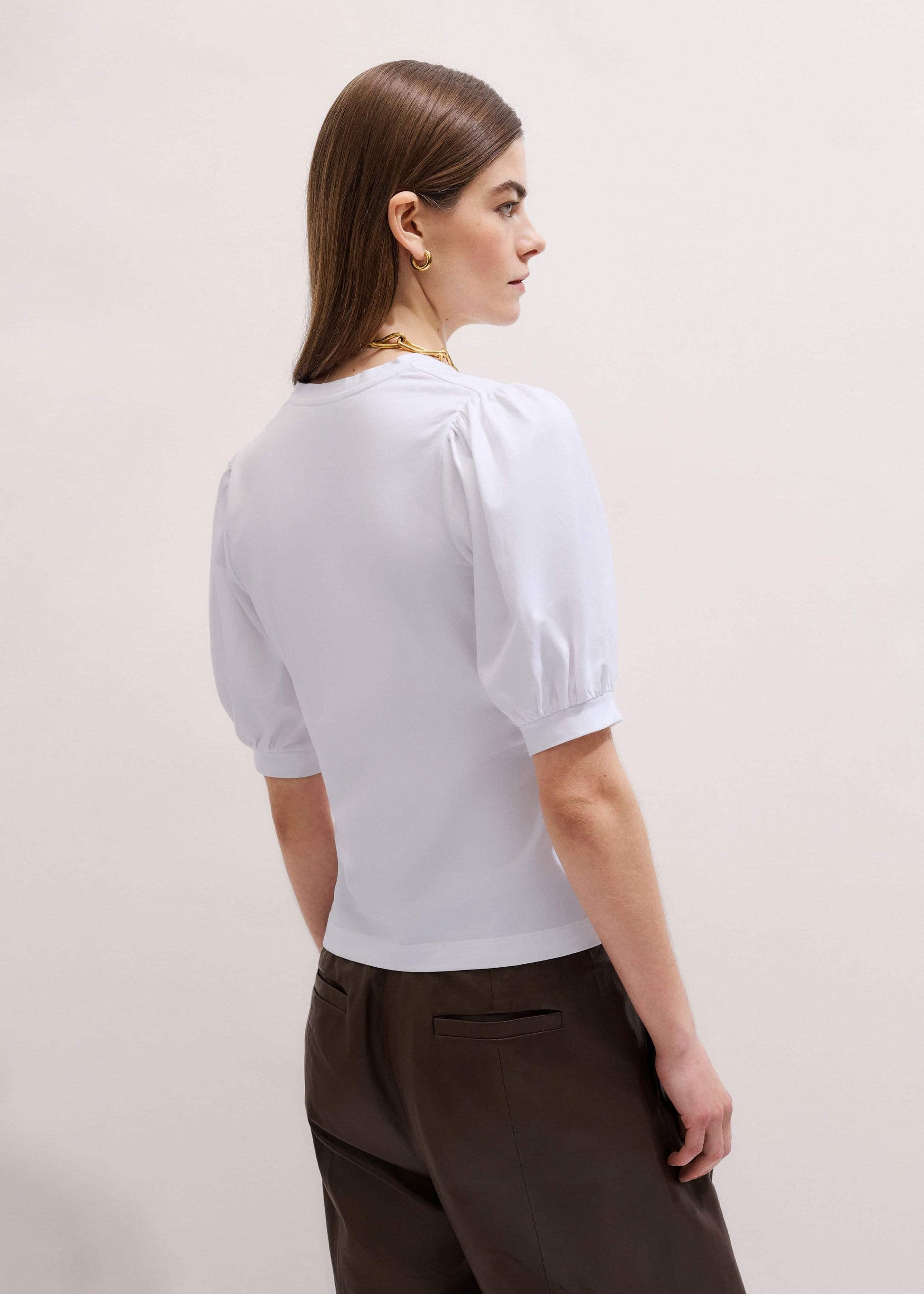 White Feminine Sleeve V-Neck Tee