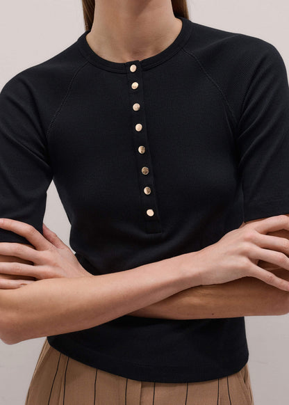 Black Short Sleeve Henley Top