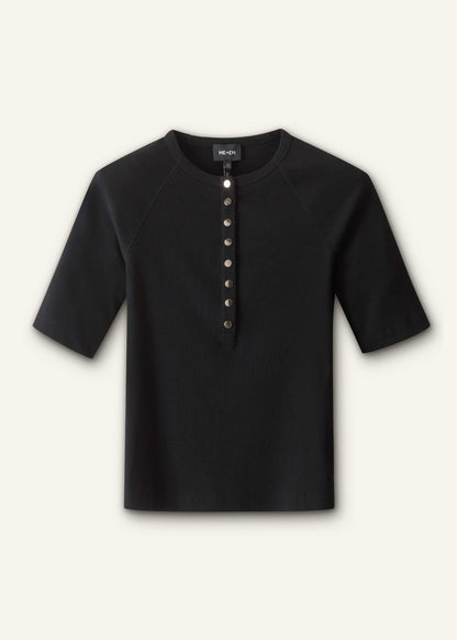 Black Short Sleeve Henley Top