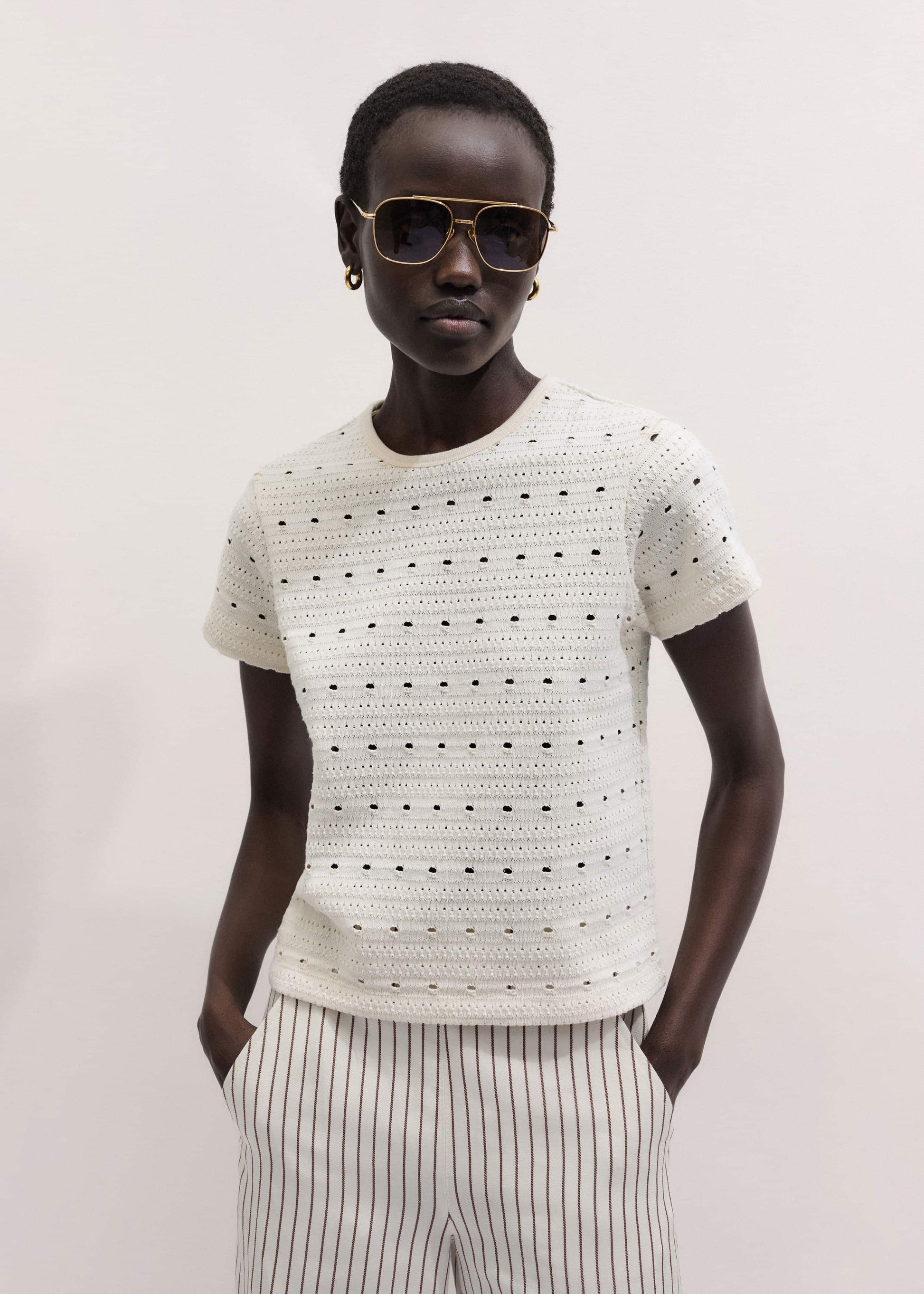 Cream Cutout Baby Tee