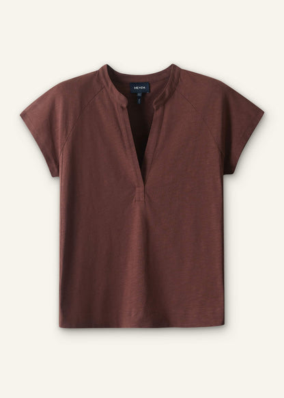 Cinnamon Open Placket V-Neck Swing Top