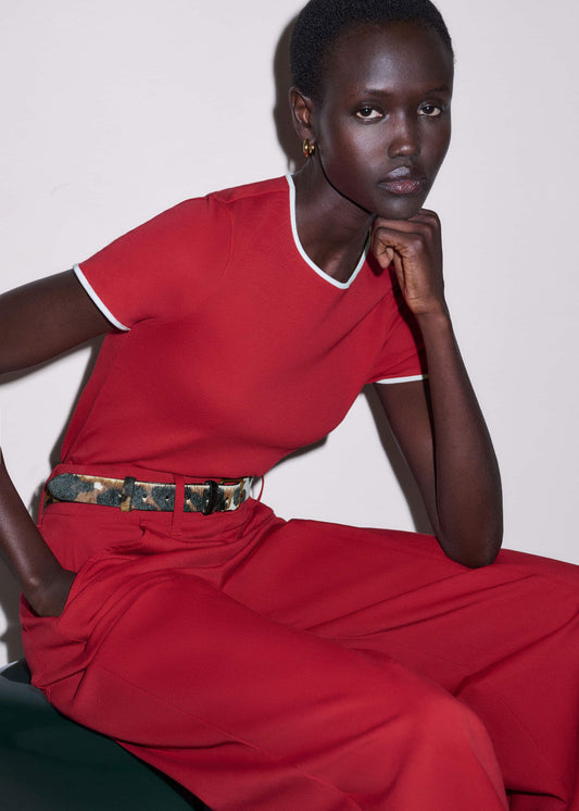 Red Contrast Trim Slim Tee