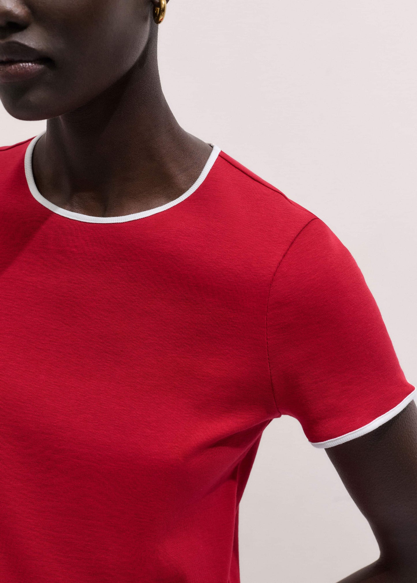 Red Contrast Trim Slim Tee