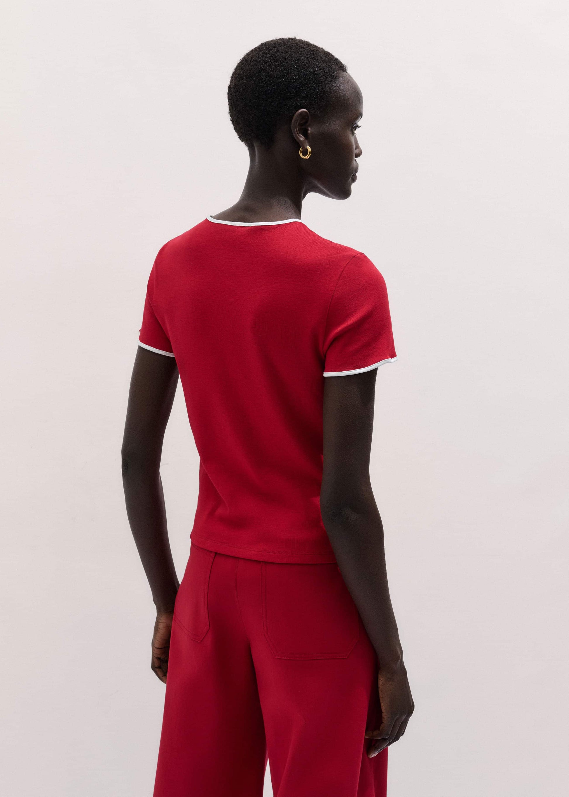 Red Contrast Trim Slim Tee