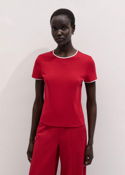 Red Contrast Trim Slim Tee