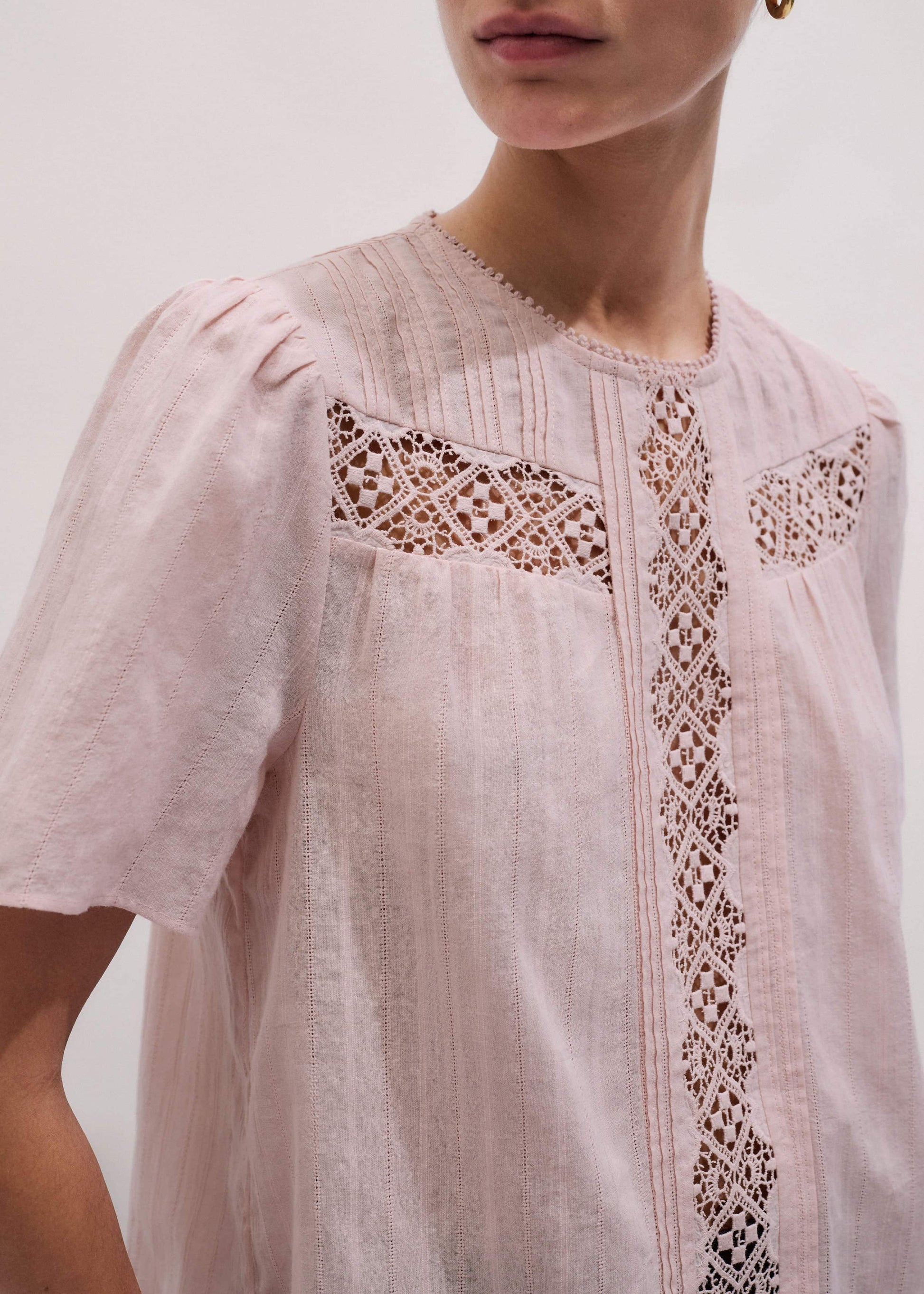 Pink Embroidered Cutout Tee