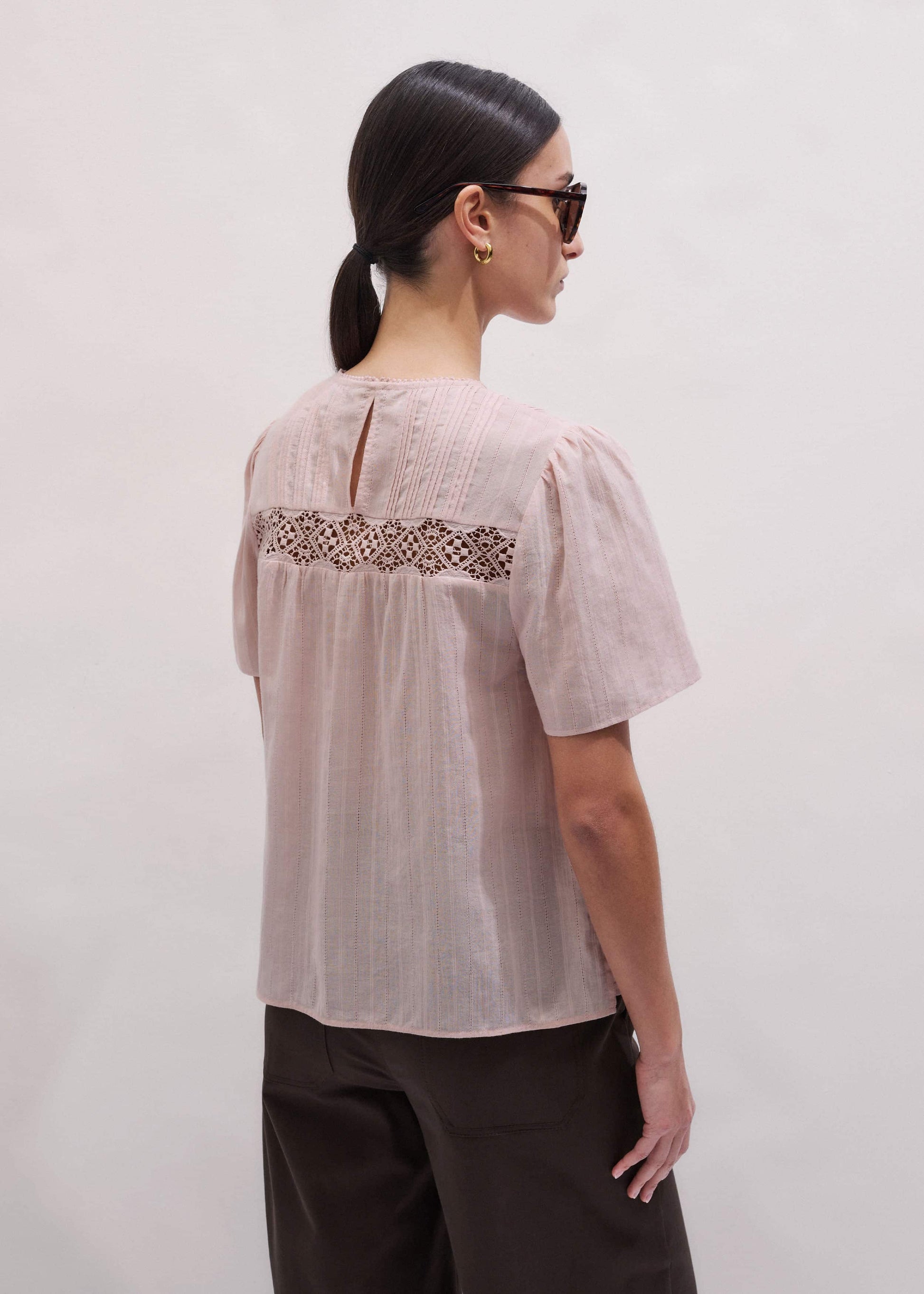 Pink Embroidered Cutout Tee