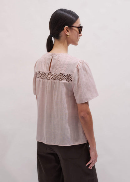 Pink Embroidered Cutout Tee