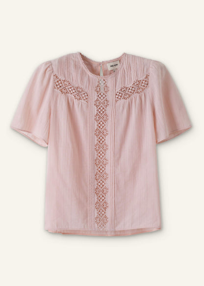 Pink Embroidered Cutout Tee
