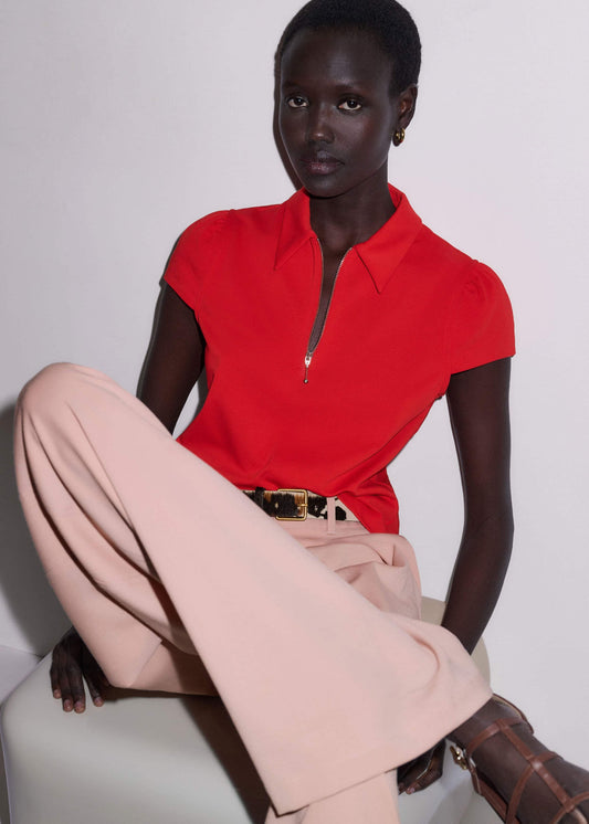 Red Cap Sleeve Polo Top