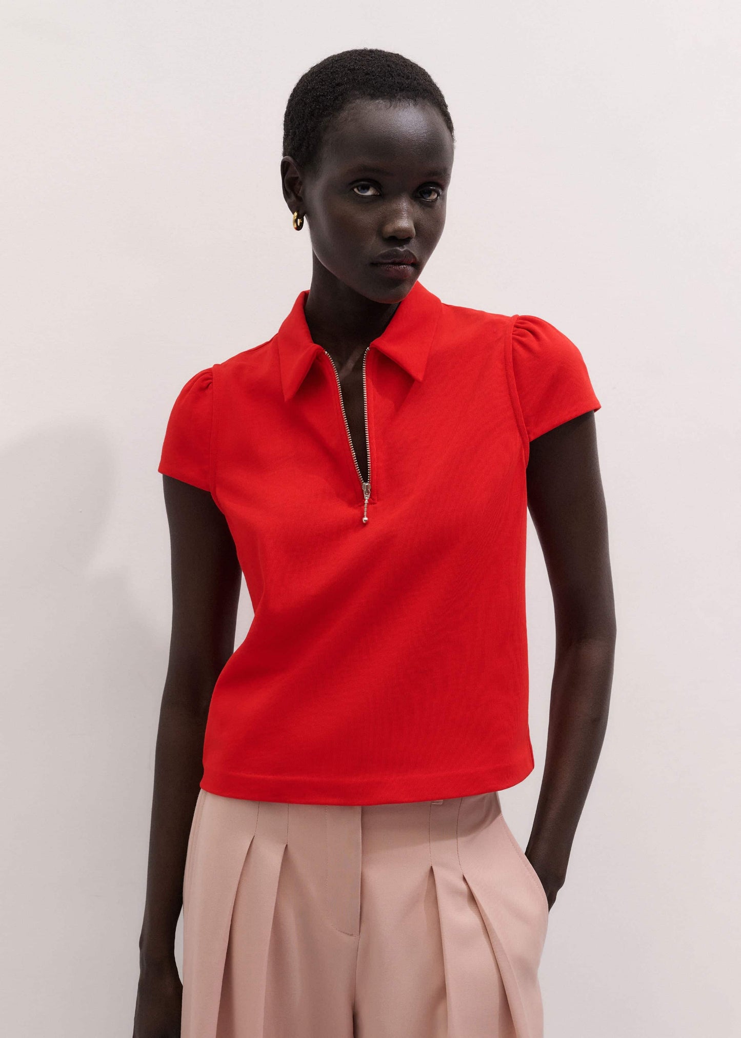 Red Cap Sleeve Polo Top