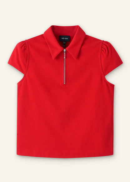 Red Cap Sleeve Polo Top