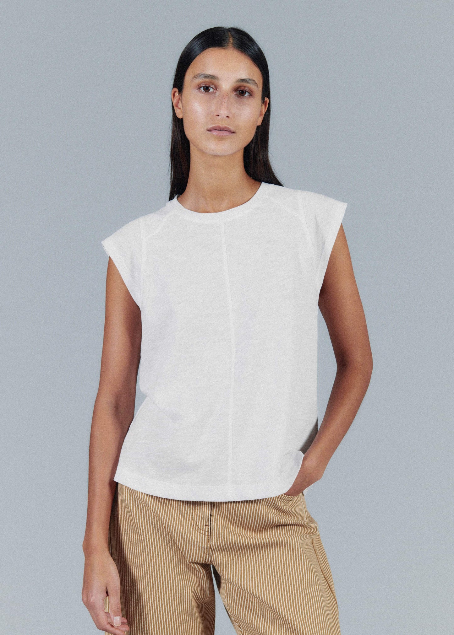 White Cap Sleeve Crew Neck Swing Tee