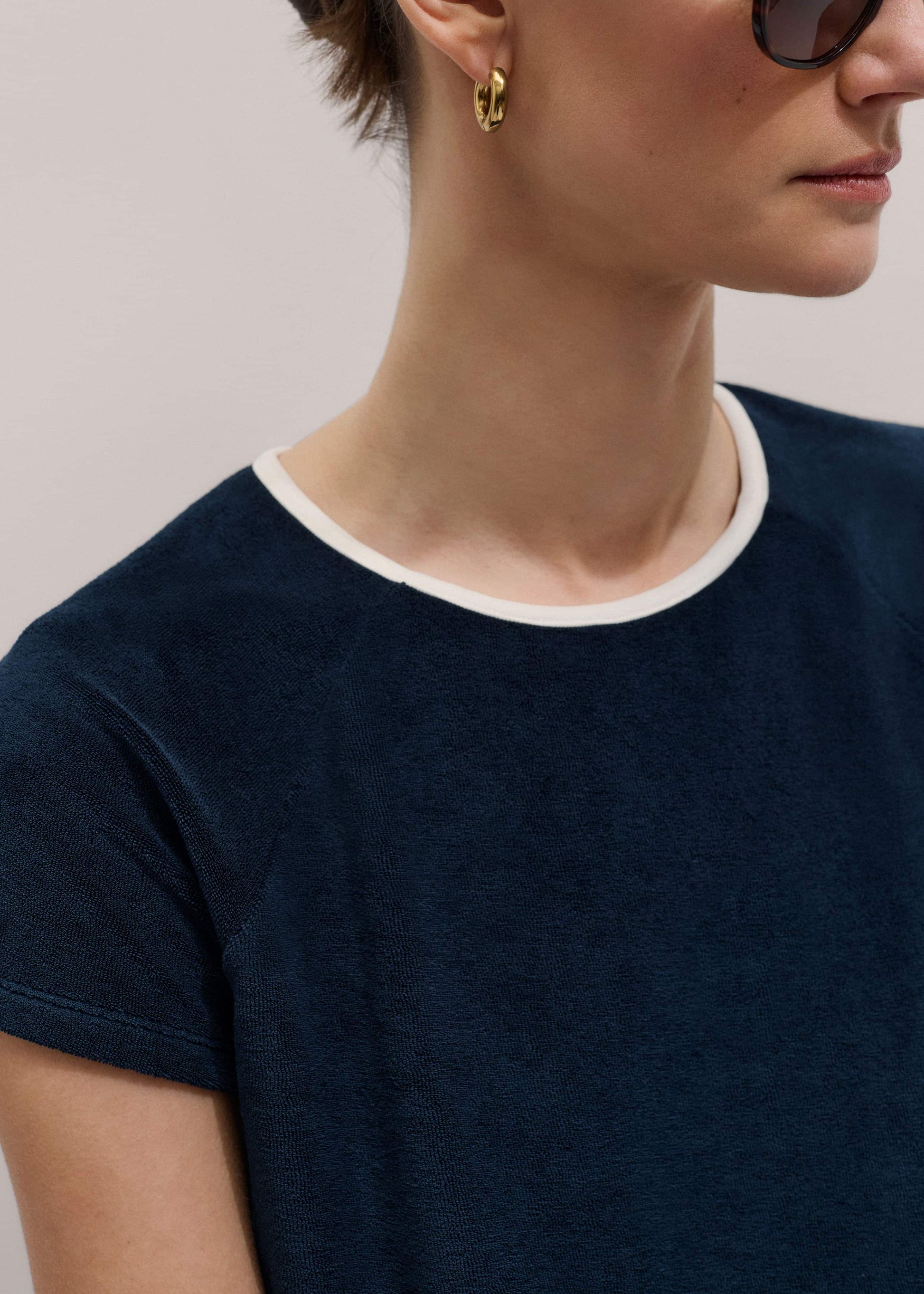 Navy Toweling Rib Trim Baby Tee