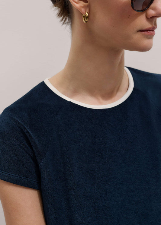 Navy Toweling Rib Trim Baby Tee