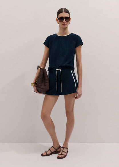 Navy Toweling Rib Trim Baby Tee