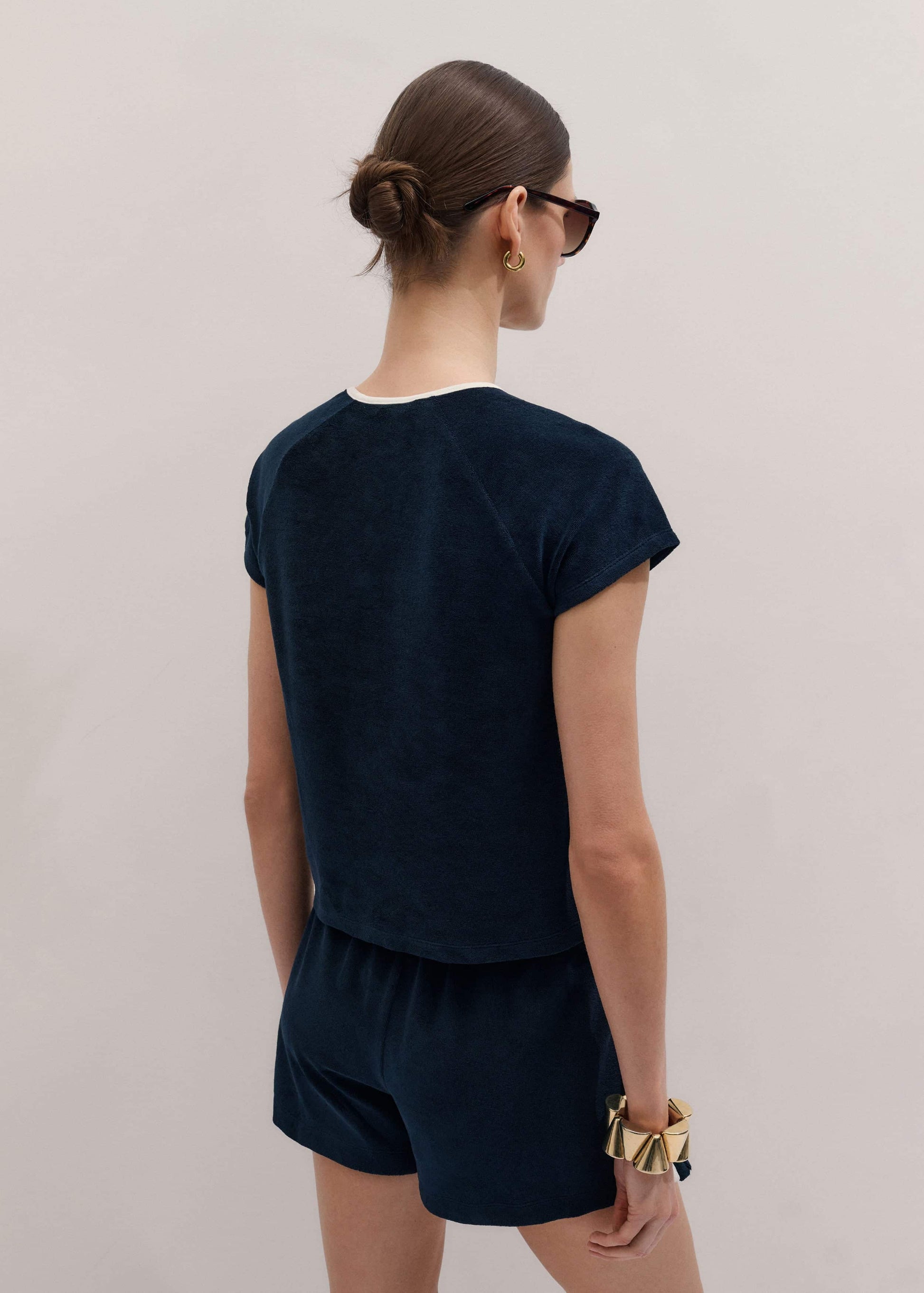 Navy Toweling Rib Trim Baby Tee