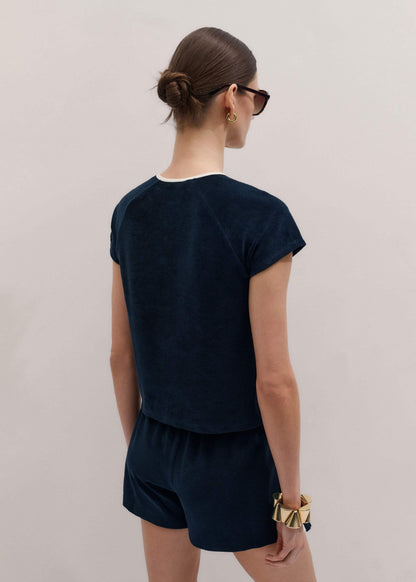 Navy Toweling Rib Trim Baby Tee