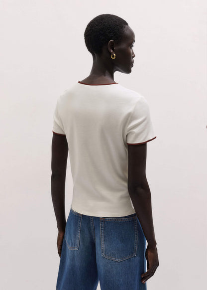Cream Contrast Trim Slim Tee