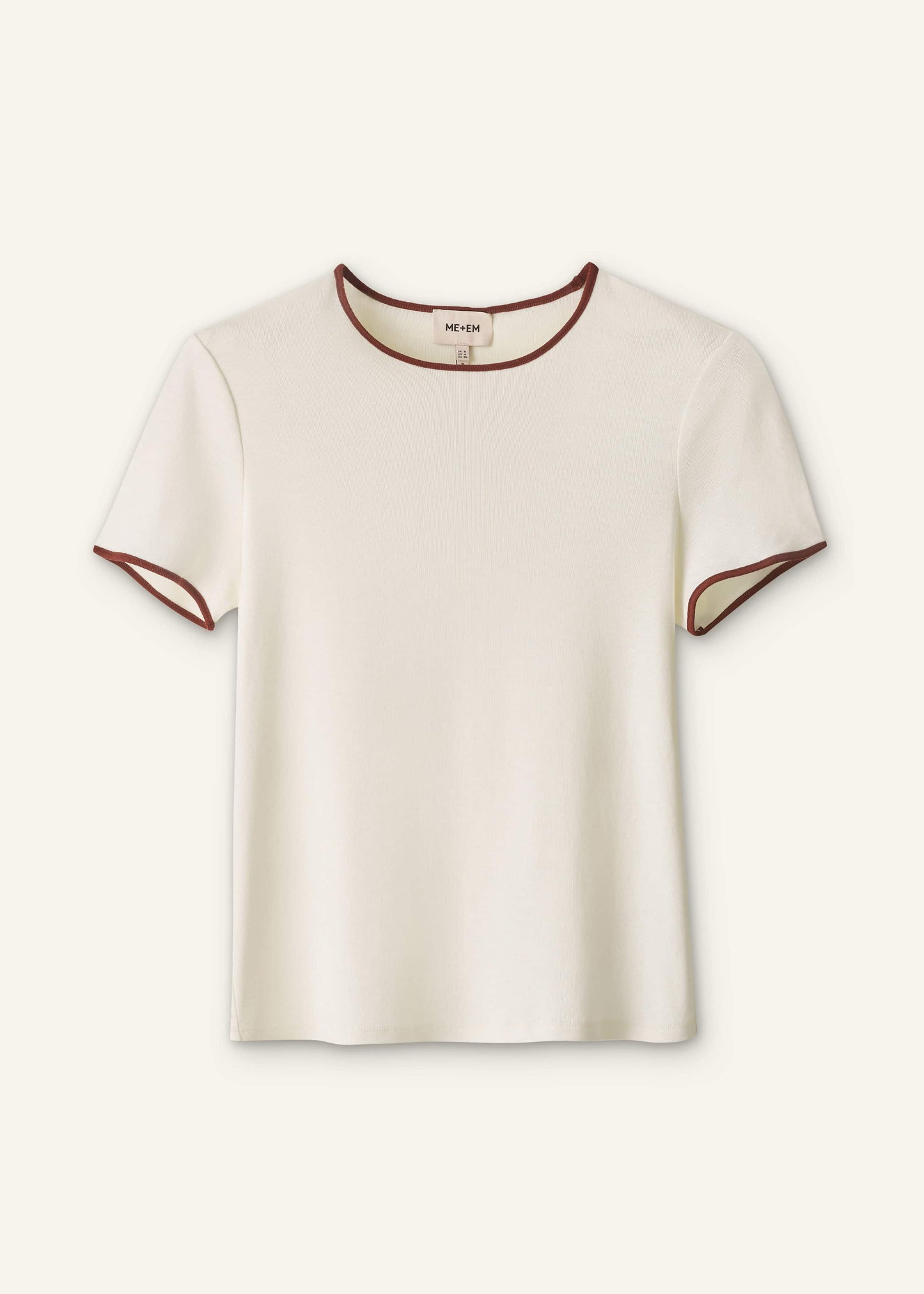 Cream Contrast Trim Slim Tee
