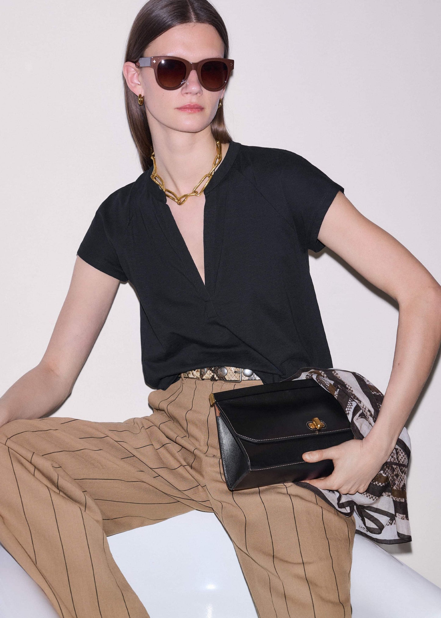 Black Open Placket Swing Top
