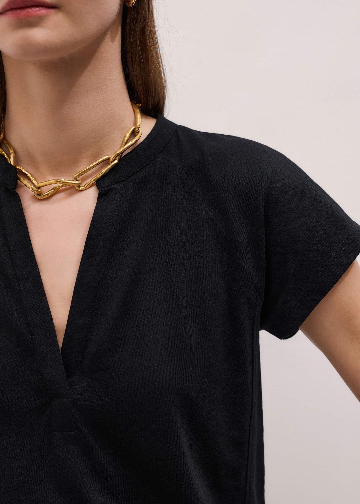 Black Open Placket Swing Top