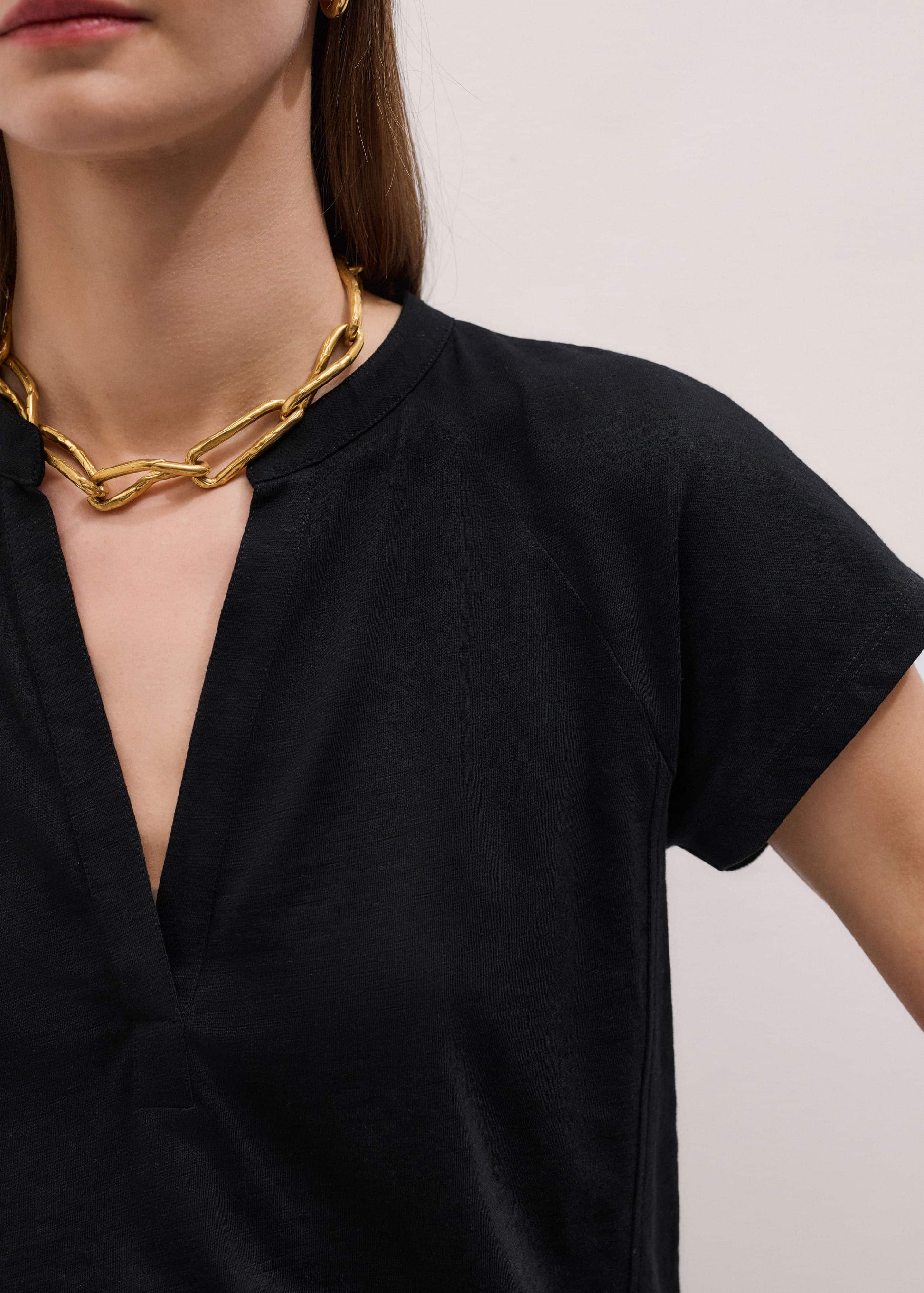 Black Open Placket Swing Top