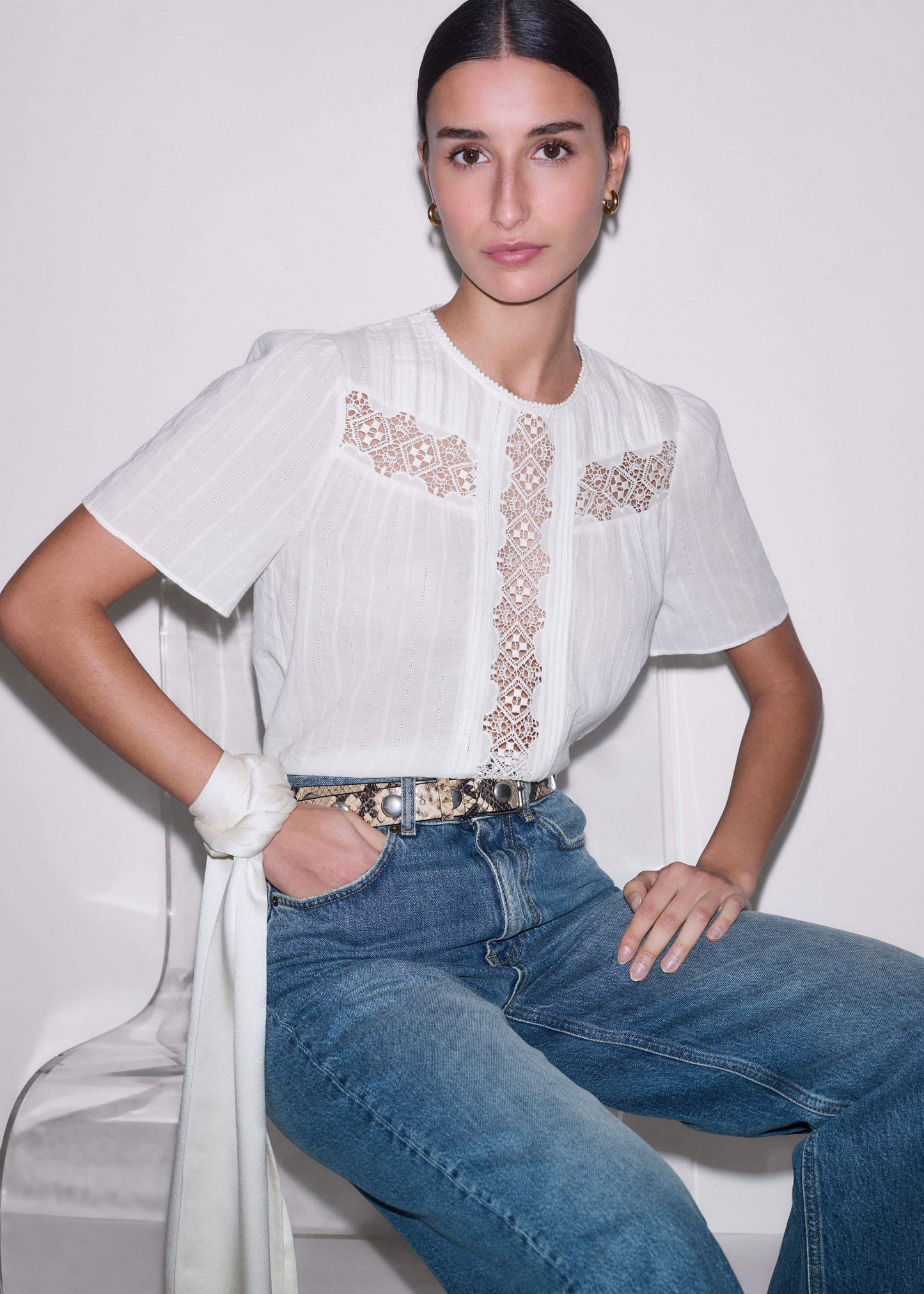 White Embroidered Cutout Tee