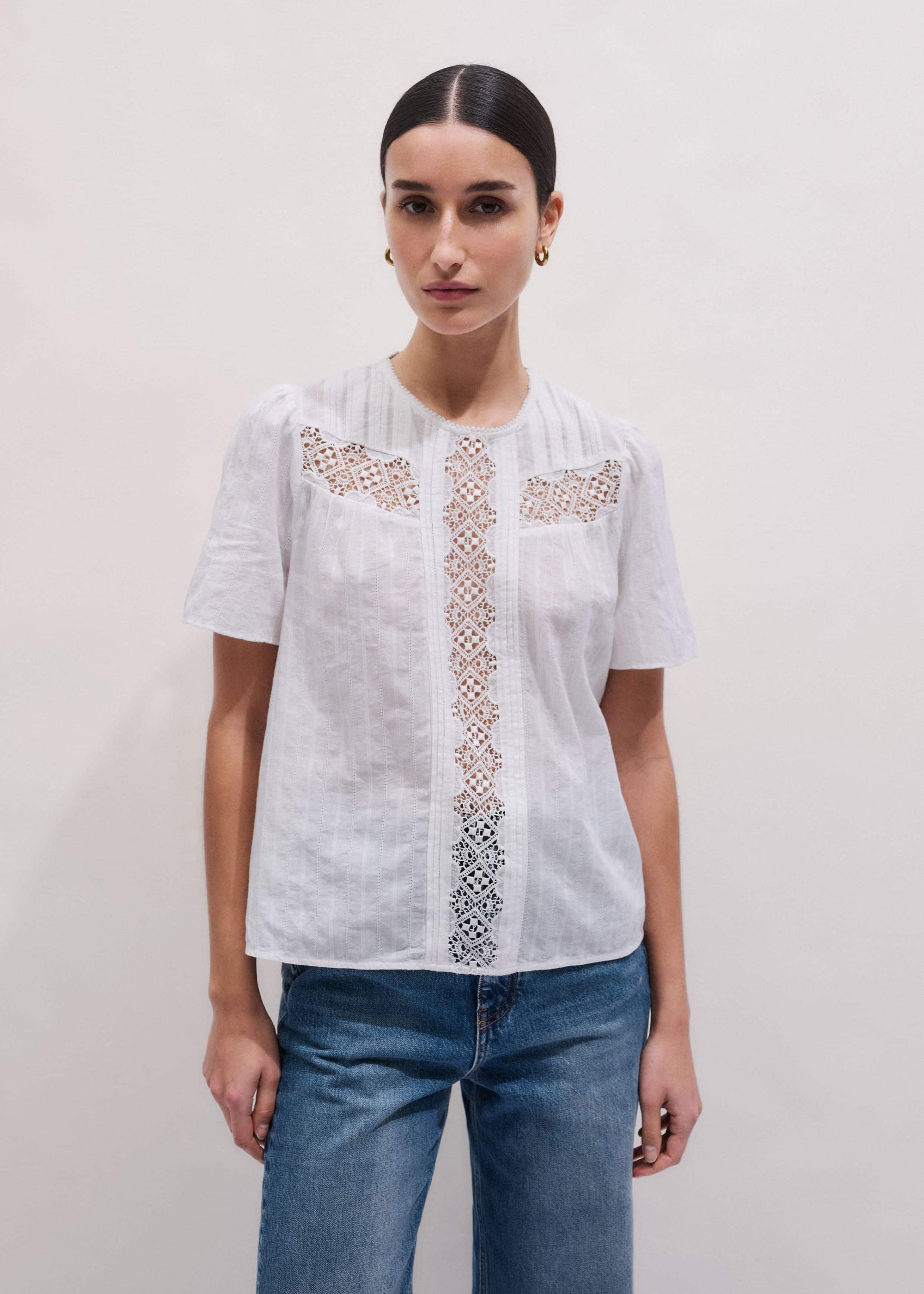 White Embroidered Cutout Tee