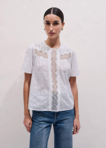 White Embroidered Cutout Tee
