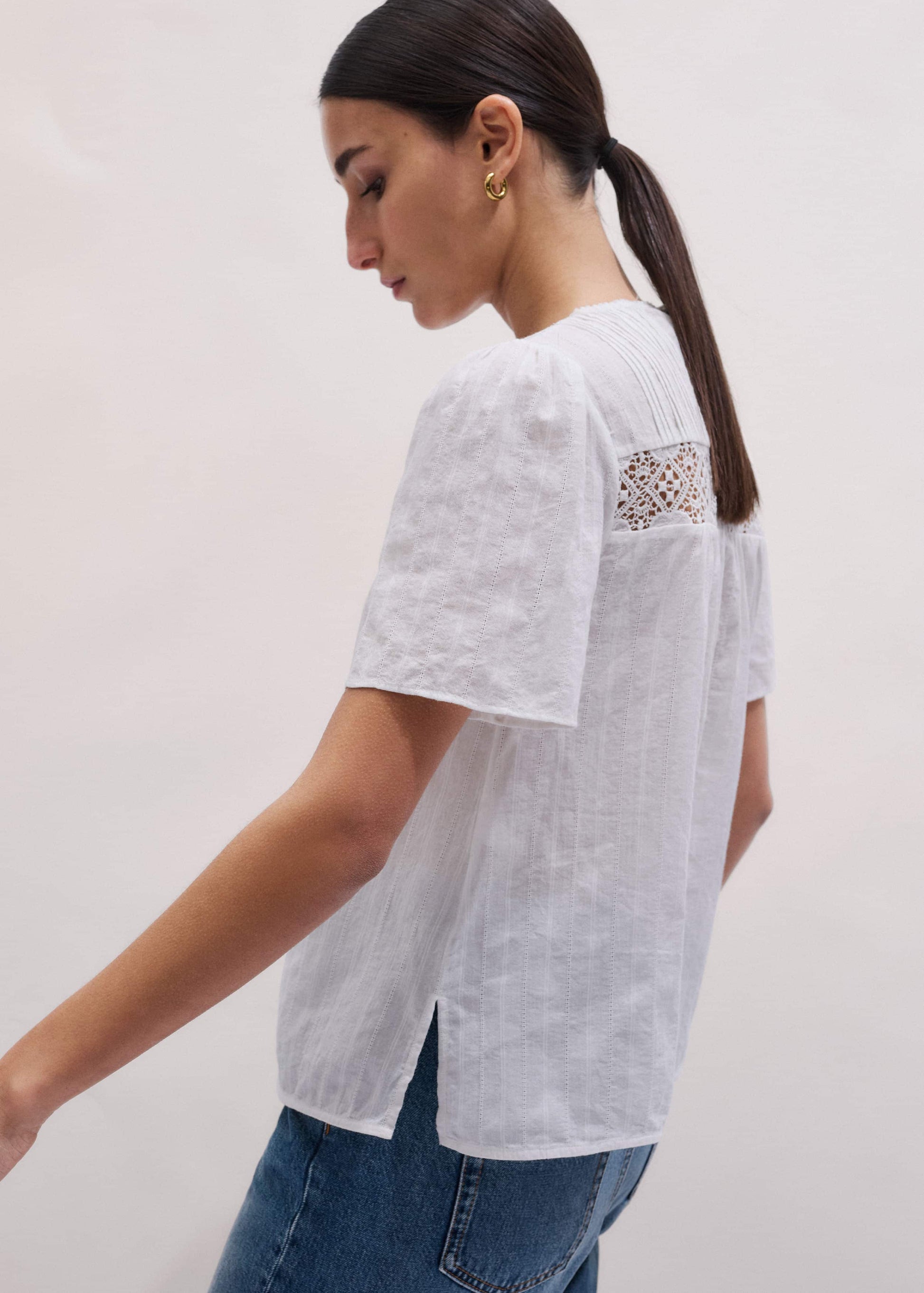 White Embroidered Cutout Tee