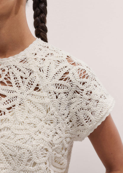 Cream Lace Crochet Crop Tee