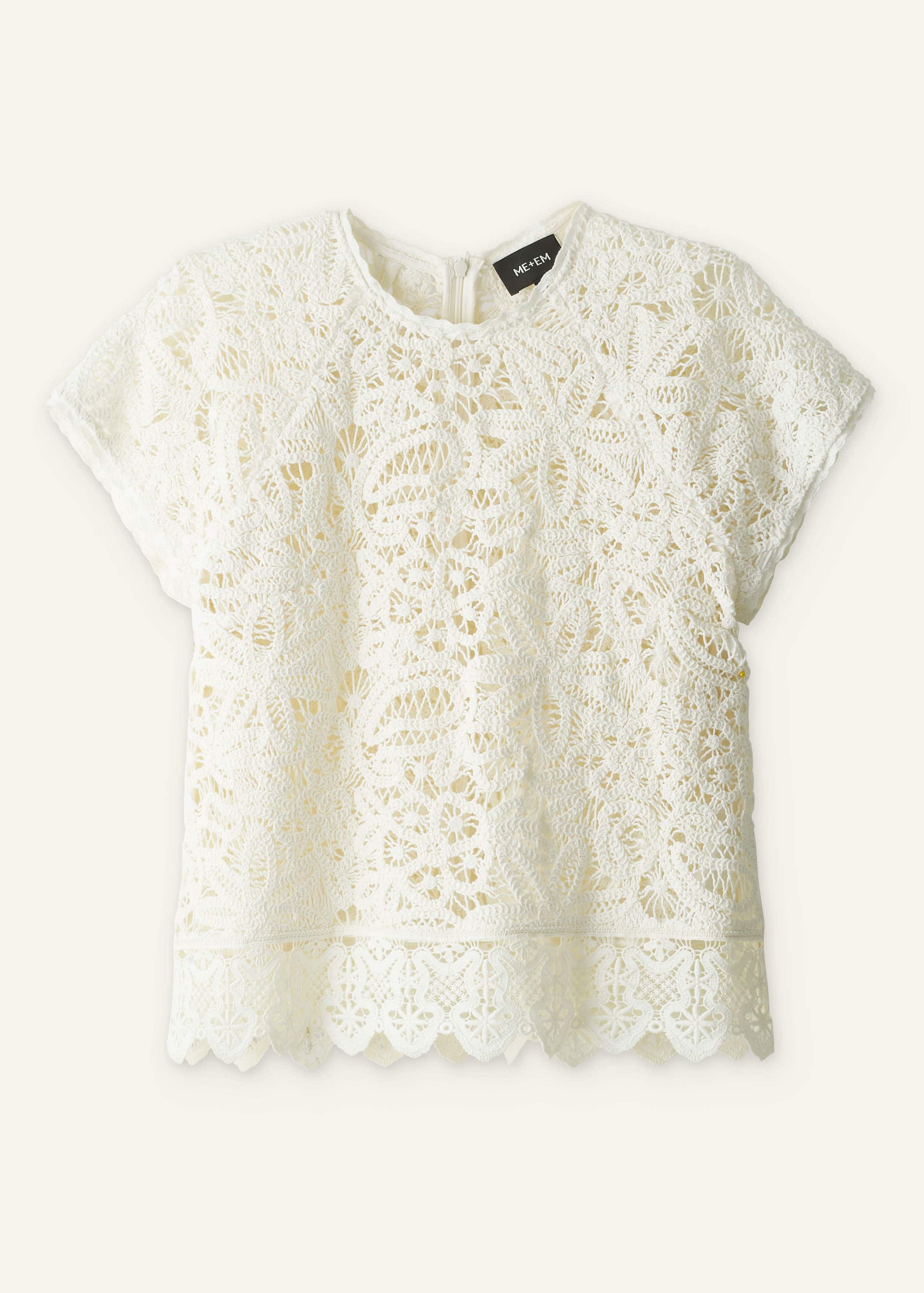 Cream Lace Crochet Crop Tee