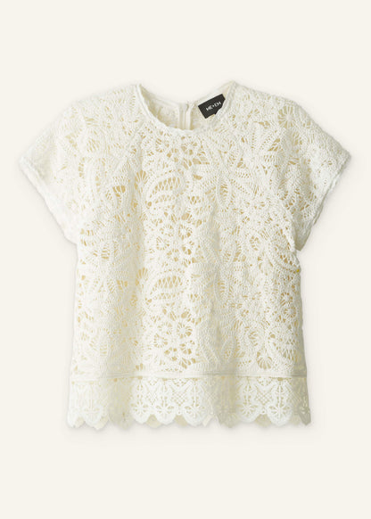 Cream Lace Crochet Crop Tee